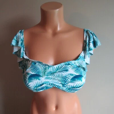 Tommy Bahama Among Frond Flounce Bra Ruched Swim Top Ming Jade L NWT - Image 1 of 4