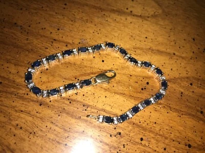 PULSERA TENIS ORO AMARILLO 14K DIAMANTES Y ZAFIROS 10,0g Foto 1 de 4