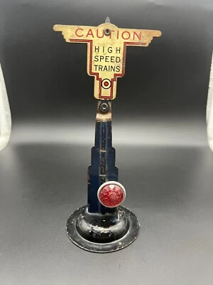 BLUE Vintage MARX Railroad Train Sign “Caution High Speed Trains" With Reflector - Image 1 of 4