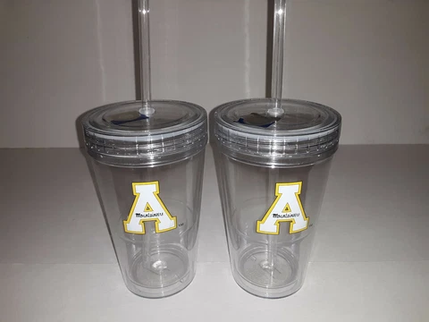 Appalachian State 16oz Clear Tumbler with Screw on Lid and Straw ( Set of Two ) Cover