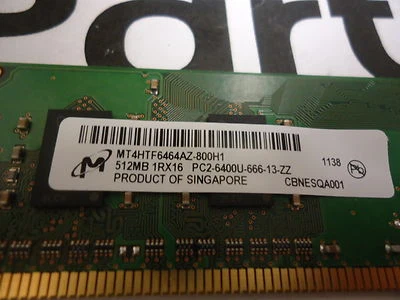 MT4HTF6464AZ800H1 Micron Tech DRAM Module DDR2 SDRAM 512MB Brand New! - Image 1 of 3