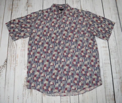 CAMISA COLOR ITALIA VINTAGE ABOTONADA MANGA CORTA ABSTRACTA 100% SEDA GEOMÉTRICA  Foto 1 de 4