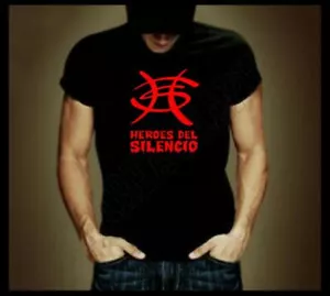 HEROES DEL SILENCIO SCHWARZES T-SHIRT 100 % BAUMWOLLE ROTES FRONTDESIGN HT VINYL - Bild 1 von 3