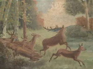 ANTIKES ÖLGEMÄLDE LANDSCHAFT WALDANSICHT HIRSCH - Bild 1 von 11