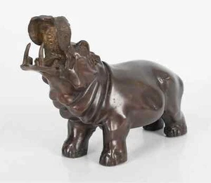 Large Heavy Bronze Hippopotamus Meiji Period. Spectacular Piece. - Picture 1 of 6