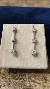 14K Solid White Gold "Past, Present, Future" Diamond Drop Stud Earrings🌸SALE🌸 - Picture 1 of 7