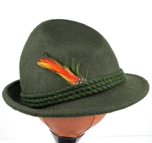 Tyrolean Trachten Hat Oktoberfest Alpine Cord Wool Fedora 7 1/8 57 Bavaria Green - Picture 1 of 10