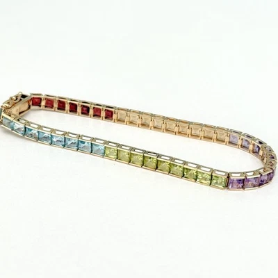 14K Yellow Gold Rainbow Multi Gemstone Tennis Bracelet - Image 1 of 4