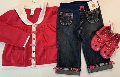 全新带标签 Girl 2T Gymboree BLOOMING 航海复古秋千棉质毛衣和披肩套装 — 第 1/4 张图片