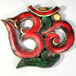 OM Símbolo AUM Hindi Mantra Hinduismo Yoga Pintura Madera Rústica Placa de Pared 9"x7" - Imagen 1 de 7