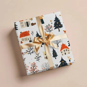 Cottagecore Weihnachten Geschenkpapier Rolle, Urlaub Geschenkpapier für Weihnachten - Bild 1 von 4