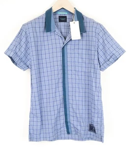 SCOTCH & SODA Ams Couture Men's Shirt M Blue Check Pattern Short Sleeve Collar - Picture 1 of 7