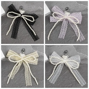 Pearl Bow Keychain Lace Shoe Flower Accessories Key Ring - Picture 1 of 18