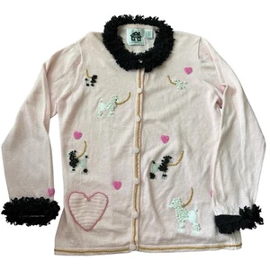 StoryBook Knits Size M HSN Baby Pink Fashionable Poodles Sweater Cardigan - Picture 1 of 7