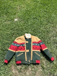 VTG 90s Adler Jacket Large Suede Geometric Multicolor Southwestern Aztec Design - Picture 1 of 7