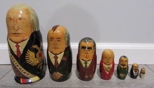 Vintage Set of 7 Russian Nesting Dolls Political Leaders Soviet - Picture 1 of 5