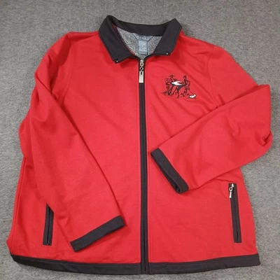 Chaqueta bordada roja y negra para mujer KORET talla PL pequeña cremallera frontal 2 bolsillos Foto 1 de 4