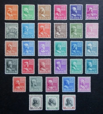 US STAMPS #803-831, 832, 833, 834 1938 PREXY SERIES, MINT NH/OG/VF+  CV $130.85 - Image 1 of 4