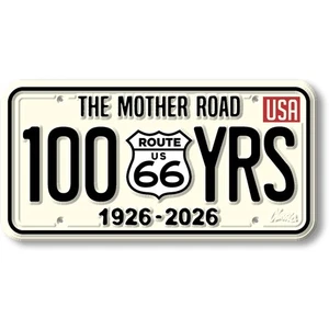 Route 66 100 Years License Plate Magnet by Classic Magnets, 3.8" x 1.9" - Picture 1 of 4