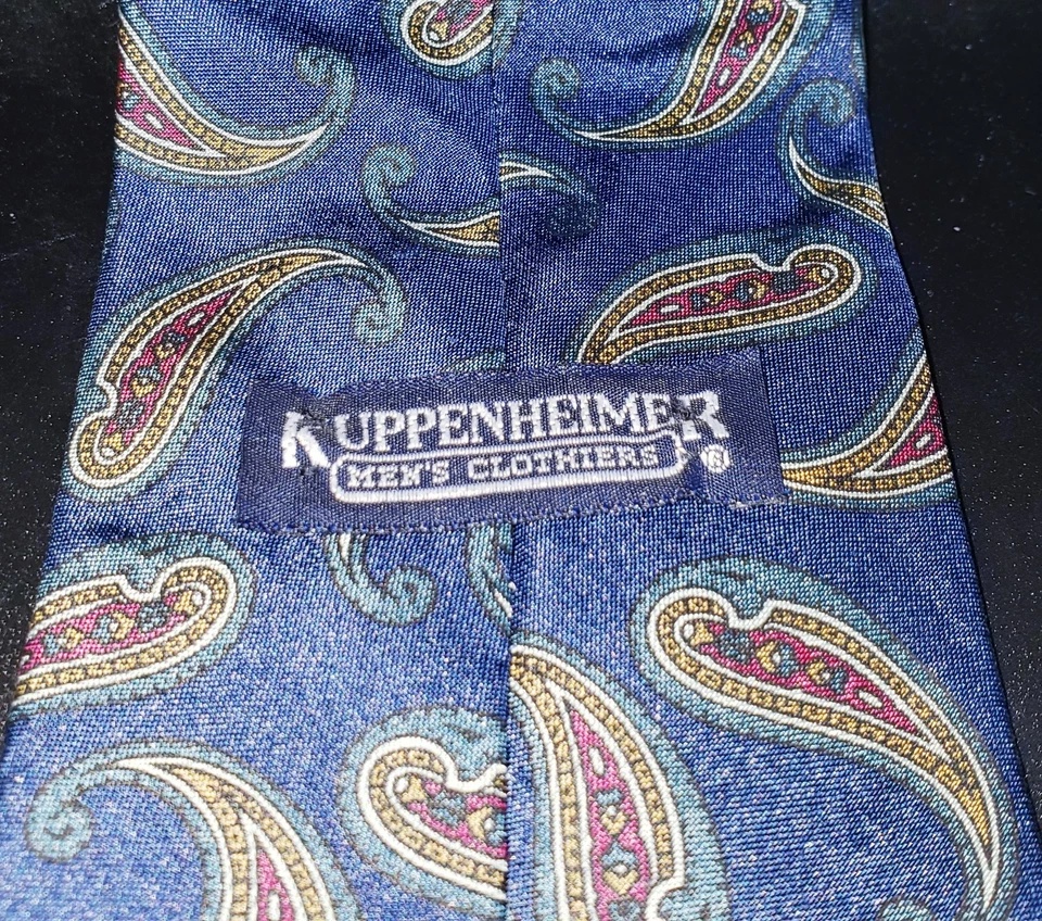 Corbata de cuello vintage Kuppeheimer para hombre 100 % seda 55x4" cachemira hecha en EE. UU. Foto 1 de 4