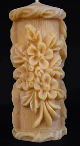 Beeswax 7” Pillar Candle Flower Floral Design 100% Natural Handmade - Picture 1 of 12
