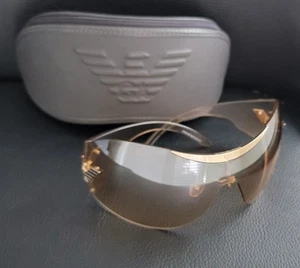 RARE Vtg Emporio Armani Wings Logo Gold 9145s Wrap Sunglasses & Case Y2K Italy - Picture 1 of 16