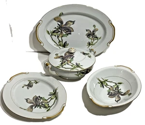 Harmony House China  ALYCE BLACK IRIS Tureen+ Serving Bowl +2 Platters Japan - Picture 1 of 12