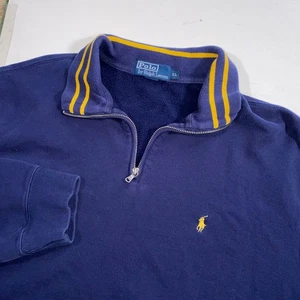 Polo Ralph Lauren Para Hombre Azul Marino Amarillo Rayas Cuello 1/4 Cremallera Sudadera XL - Imagen 1 de 9