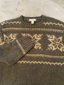 Turnbury Sweater Mens 46 Gray Wool Silk Chunky Knit Fair Isle Snowflake Winter - Picture 1 of 10