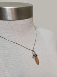 Lia Sophia Pendant Necklace Amber And Pink Crystals Silvertone - Picture 1 of 7