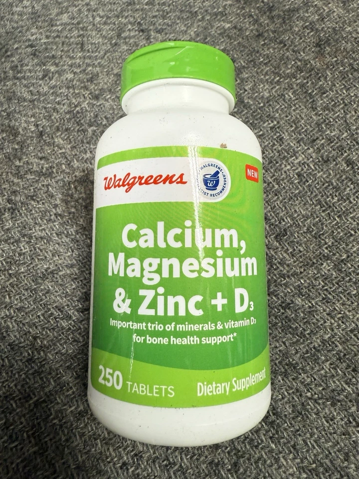 2 Bottles Walgreens Calcium Magnesium & Zinc + D 250ct Expires 3/2028 - Image 1 of 1