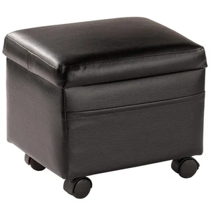 Flip Cover Ottoman by OakRidge, 13" x 10", Black Leather, Black - Picture 1 of 4