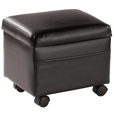 Flip Cover Ottoman by OakRidge, 13" x 10", Black Leather, Black - Image 1 of 4