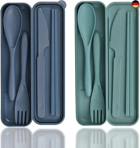 Besteck Set, 2 Pcs Camping Besteck mit Koffer, Kunststoff Reisebesteck Löffel  - Bild 1 von 7