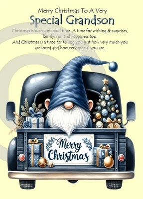 PICKTURE-THIS Merry Christmas To A Special Grandson A5 Size Christmas Card & Red Envelope