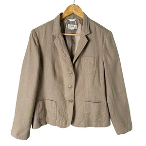 Talbots Women 12P 100% Irish Linen Blazer Tan Beige Three-Button Fully Lined - Picture 1 of 9
