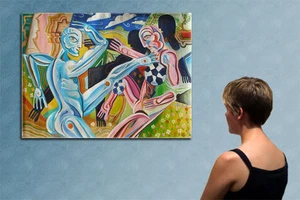 55" - CUBIST SOCCER  _________  original painting oil on canvas by  MIU !!! - Picture 1 of 4