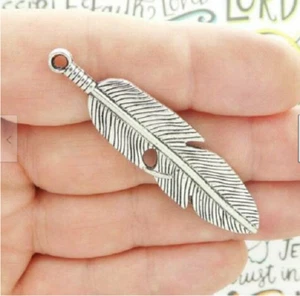 BIRD FEATHER 2 Sided pendant charm German Silver 22" Necklace Chain Women female - Picture 1 of 6