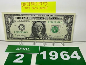 One Dollar Bill Birthday Note April 2 1964. Uncirculated. Fancy Serial Number - Picture 1 of 9