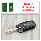 Dudely Flip Remote Key Fob 3 BTN For Ford Focus Fiesta C Max Ka 433MHZ 4D63 chip