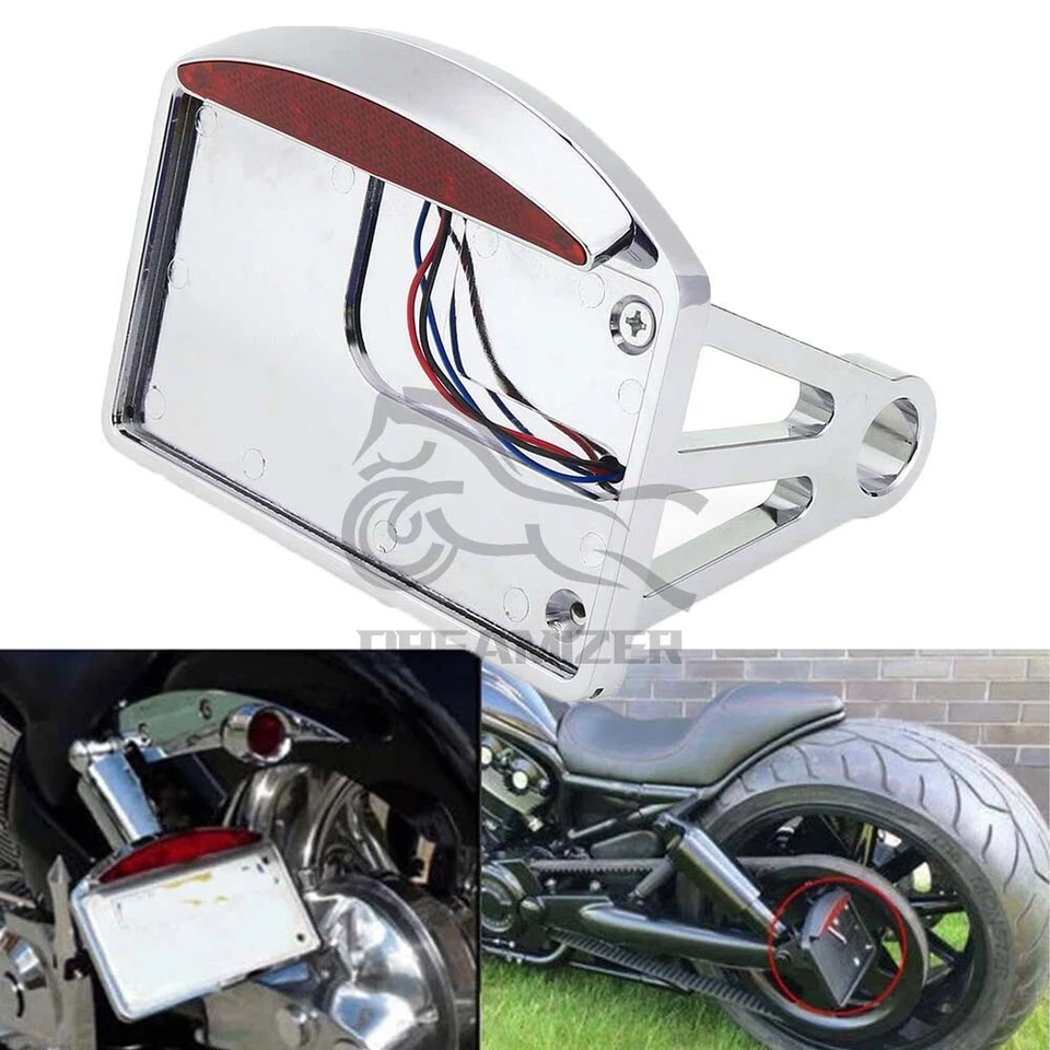 Motorcycle Brake Tail LED Light Side Mount License Plate Bracket Holder Chrome - Image 1 of 4
