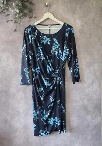 Vestido T Tahari para mujer 10 imitación envoltura azul floral manga 3/4 hasta la rodilla pulóver - Imagen 1 de 7