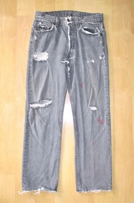 De Colección Años 80 Levi's Agujeros Rasgados Desgastados Cintura Alta Pierna Recta Vaqueros 30 x 27 Foto 1 de 4