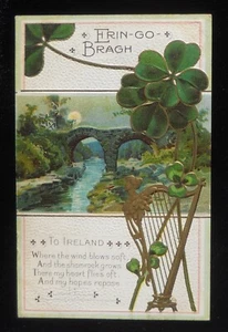 1915 St. Patricks Day Greetings My Hopes Repose Beautiful Harp Erin-Go-Bragh UK - Picture 1 of 2