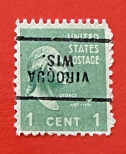 WISCONSIN PRECANCEL ~ VIROQUA ~ INVERTED ~ Sc 804 Prexy Washington 1c - Picture 1 of 3