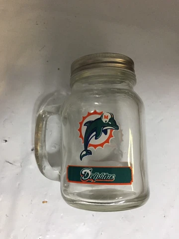 Miami Dolphins NFL 16oz Glass Mason Jar White Cover