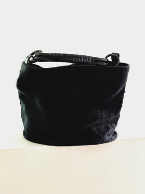 New ladies handbag black leather and pony hair satchel. - Image 1 of 4