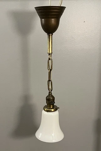 Brass Pendant Light Fixture With Milk White Shade Rewired 139B Cover