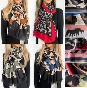 Ladies Leopard Print Scarf Animal Scarf Large Long Wrap Shawl Fashion Cotton Big - Picture 1 of 591