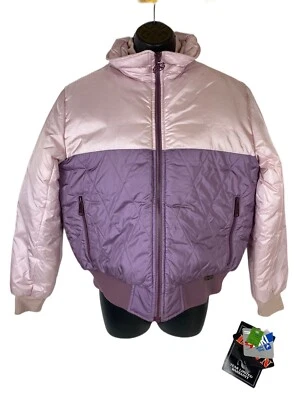 复古女式滑雪夹克外套大号全新带标签白色 Stag Down 紫色粉色冬季 80 年代 — 第 1/4 张图片